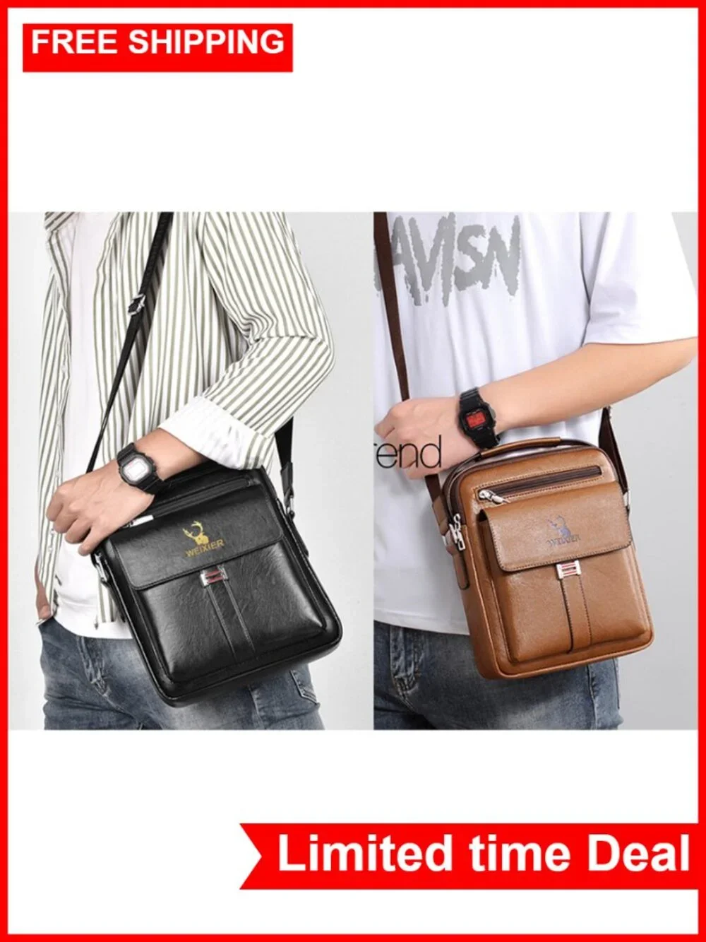 Men's PU Leather Messenger Bag Crossbody Shoulder Purse Satchel Pouch